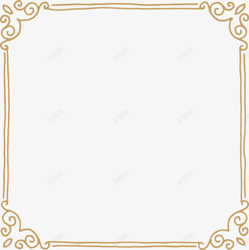 复古花纹方形边框png免抠素材_新图网 https://ixintu.com 方形边框 框 边框 金色