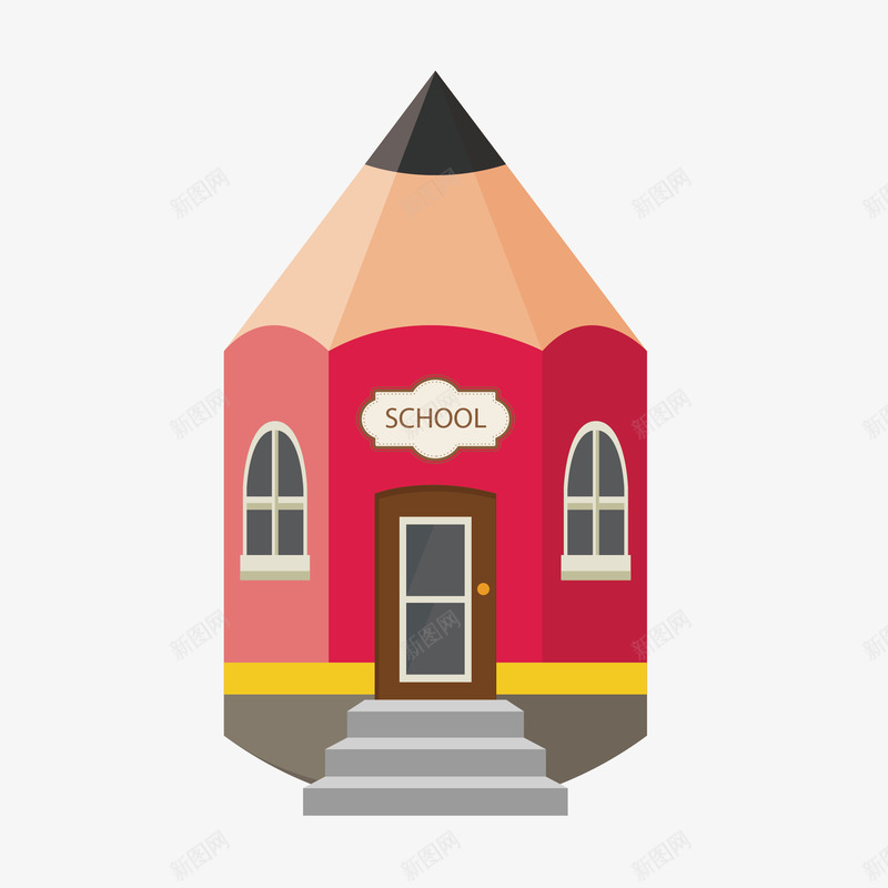 卡通手绘创意笔状学校图矢量图eps免抠素材_新图网 https://ixintu.com 免抠图PNG 创意 卡通 学校 手绘 矢量卡通手绘创意笔状学校免抠图PNG免费下载 笔状 矢量图