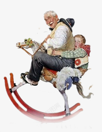 爷爷带孙子玩木马png免抠素材_新图网 https://ixintu.com 幸福 插画 装饰图案