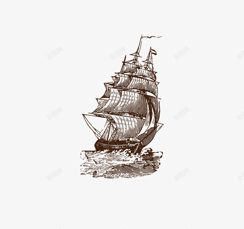 手绘航海船png免抠素材_新图网 https://ixintu.com 手绘 航海 船