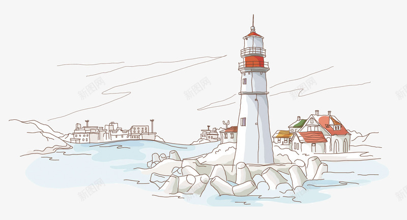 水彩手绘线描风景画png免抠素材_新图网 https://ixintu.com 园林景观手绘 手绘装饰画 水彩手绘 水彩手绘线描风景画 风景画