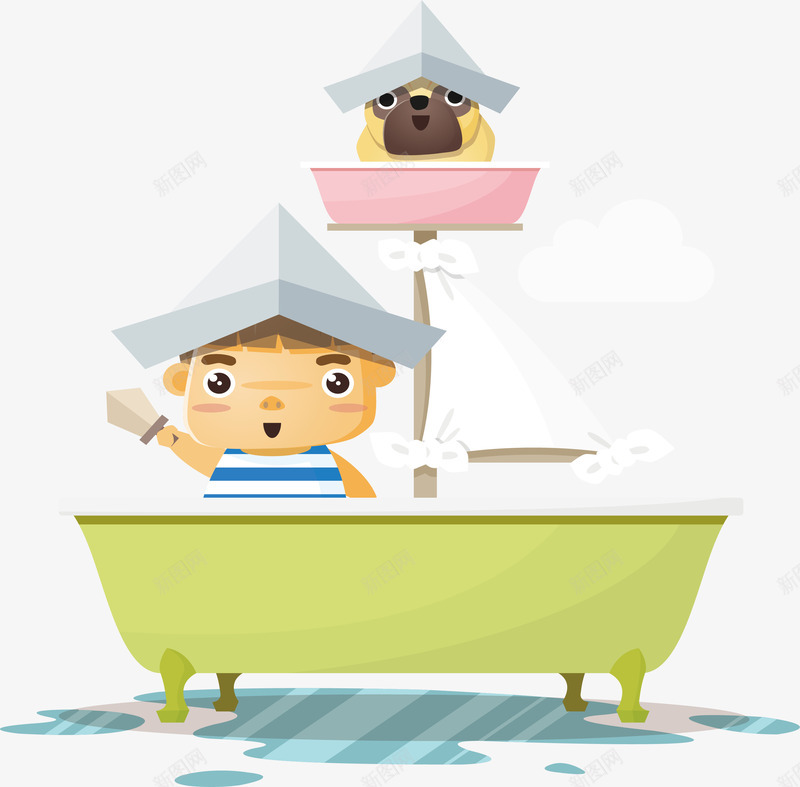浴缸航海的孩子矢量图ai免抠素材_新图网 https://ixintu.com 浴缸 浴缸航海 淘气的孩子 矢量png 航海 航海员 矢量图