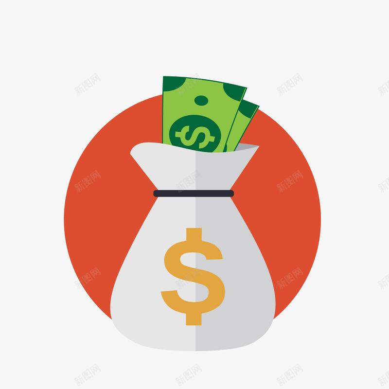 卡通装着美金的钱袋png免抠素材_新图网 https://ixintu.com 商业 背景装饰 金融装饰 金钱 钱袋