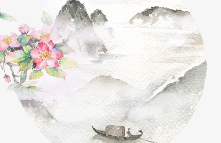 创意山水画png免抠素材_新图网 https://ixintu.com 花朵 装饰素材 轻舟 远山
