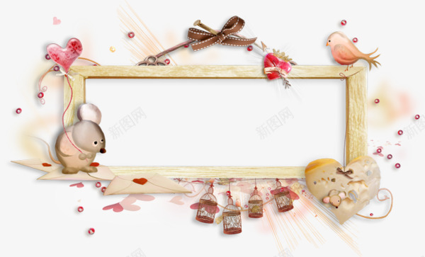 唯美爱心鸟笼边框png免抠素材_新图网 https://ixintu.com 唯美 爱心 矩形边框 边框 长方形边框 鸟笼