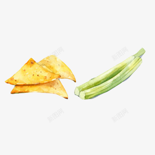 炸面皮手绘画片png免抠素材_新图网 https://ixintu.com 小吃 手绘美食 油炸 炸面皮 葱段