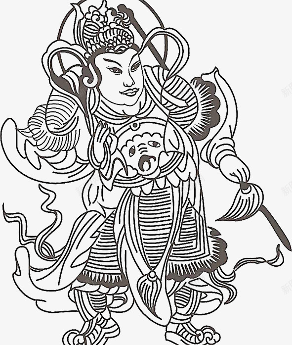 门神png免抠素材_新图网 https://ixintu.com 中国传统门神 年画 新年元素 民间 线描