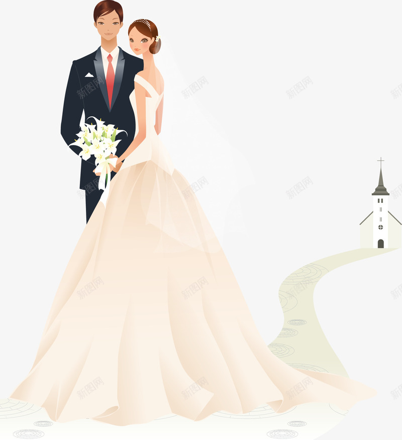婚纱照矢量图eps免抠素材_新图网 https://ixintu.com 免费矢量下载 婚纱照 插画 裙子 西装 矢量图