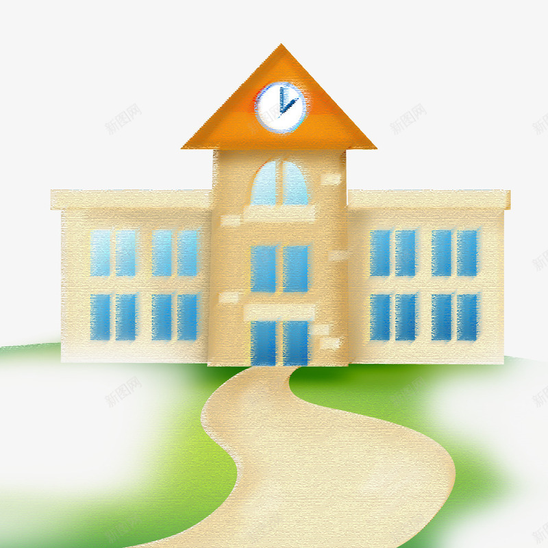 一座教学楼png免抠素材_新图网 https://ixintu.com 卡通 圆形 学校 手绘 指针 教学楼 简图 钟表