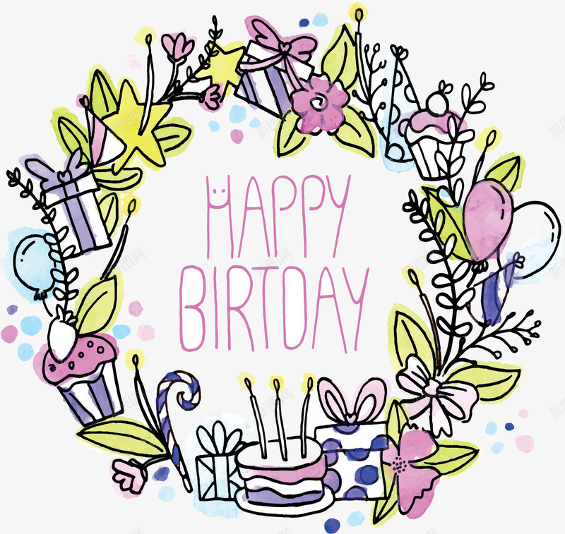 卡通花环生日快乐矢量图ai免抠素材_新图网 https://ixintu.com 卡通花环 生日卡 生日快乐 生日祝福 生日花环 矢量png 矢量图