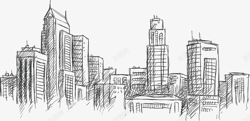 建筑速写插画png免抠素材_新图网 https://ixintu.com 地产 大厦 建筑 素材
