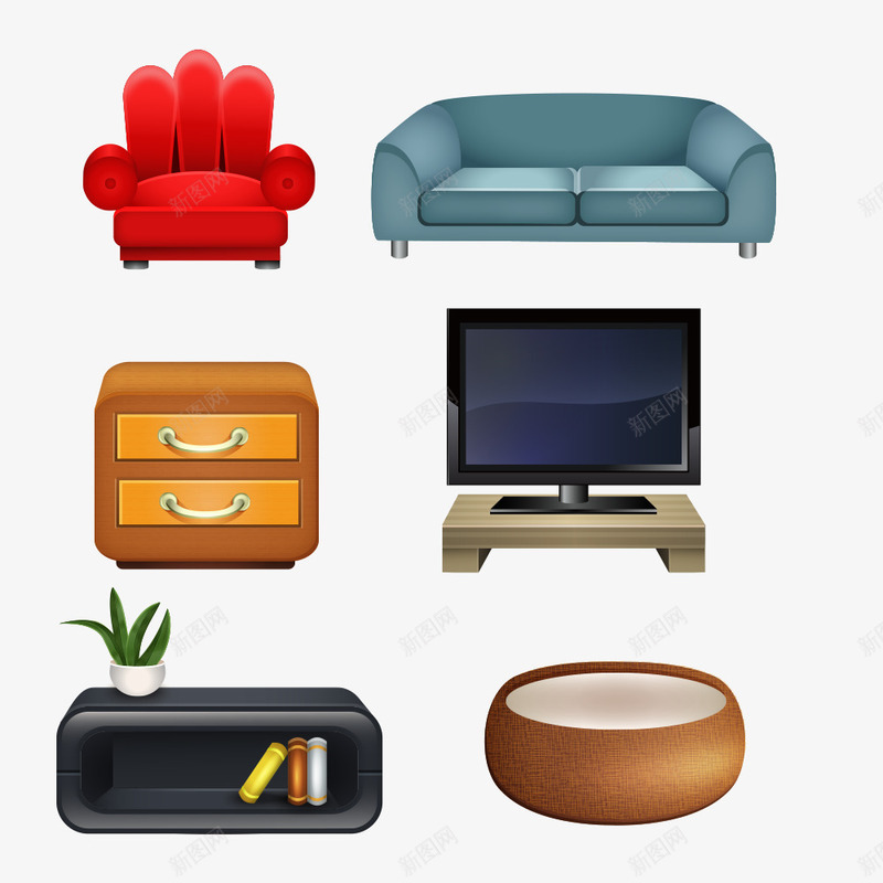 家具png免抠素材_新图网 https://ixintu.com 家具 家居 木柜 沙发 电视机 茶几