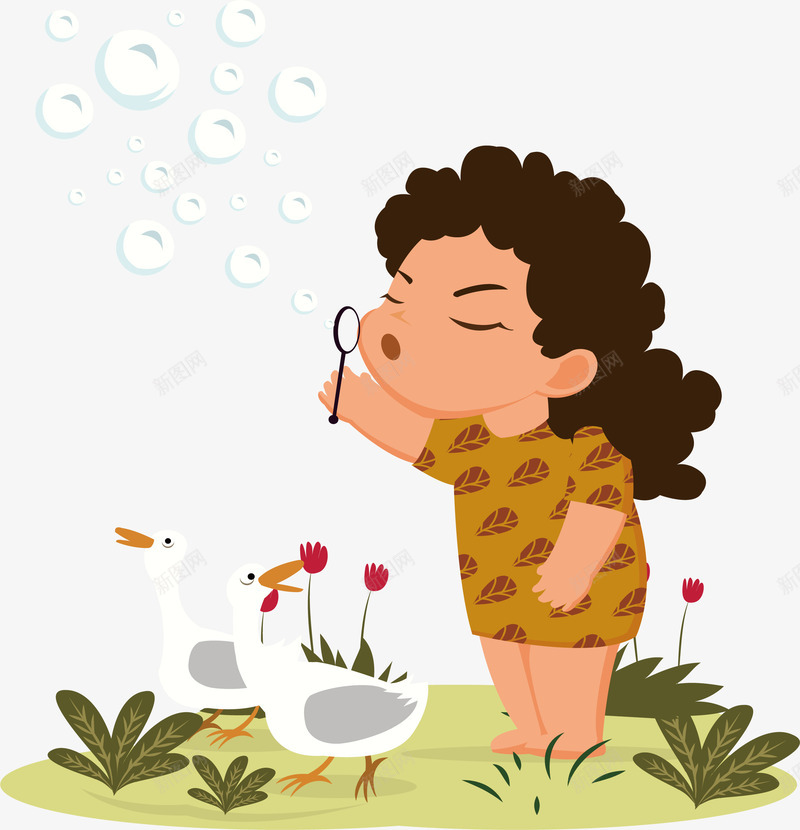 春天踏青吹泡泡的女孩png免抠素材_新图网 https://ixintu.com 可爱女孩 吹泡泡 开春 春天 矢量png 踏青