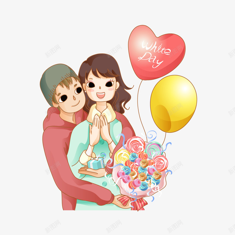 幸福甜蜜的小情侣png免抠素材_新图网 https://ixintu.com 人物 幸福 情侣 气球 爱心 甜蜜 花束