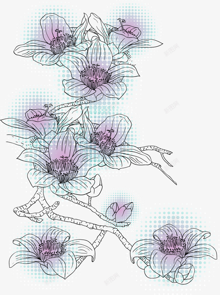 手绘线描复古花朵矢量图ai免抠素材_新图网 https://ixintu.com 复古花朵 手绘 线描 装饰 矢量图