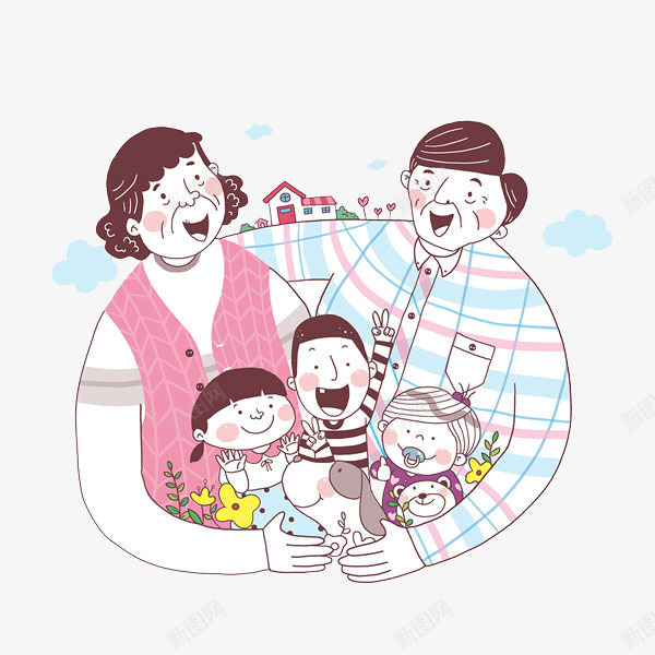 手绘爷爷奶奶抱着孙子的简笔画png免抠素材_新图网 https://ixintu.com 三世同堂 卡通手绘 孩子 家人 幸福 开心 温馨的画面