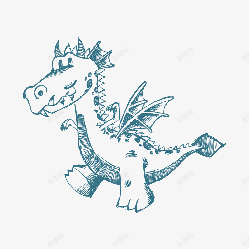 蓝色恐龙素描png免抠素材_新图网 https://ixintu.com 动漫 动画 卡通动物 史前动物 恐龙 恐龙素描