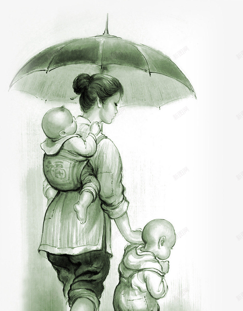 手绘雨伞母亲儿童png免抠素材_新图网 https://ixintu.com 儿童 母亲 雨伞