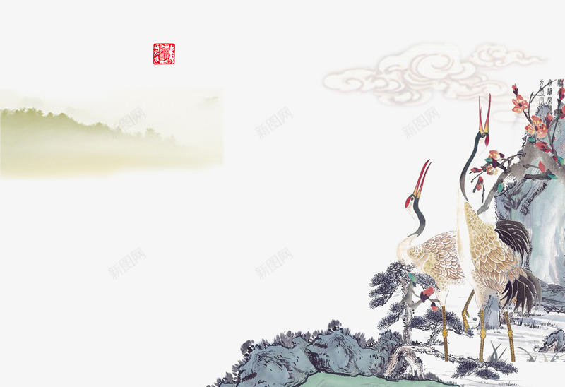 云雾仙鹤png免抠素材_新图网 https://ixintu.com 云 仙鹤 山峰 白气