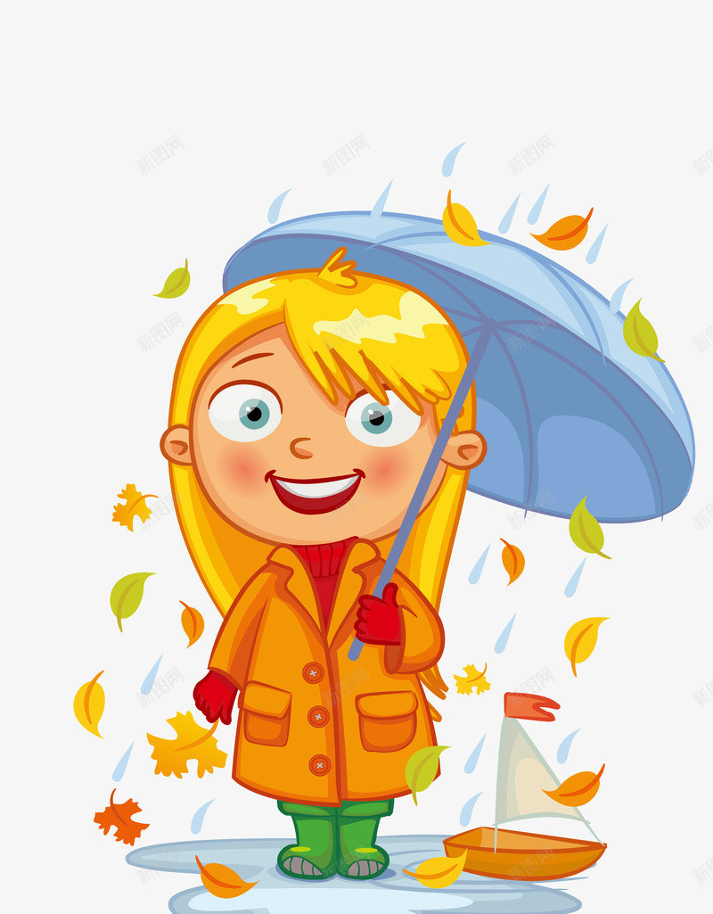卡通小姑娘矢量图eps免抠素材_新图网 https://ixintu.com 小姑娘 秋天 雨伞 矢量图