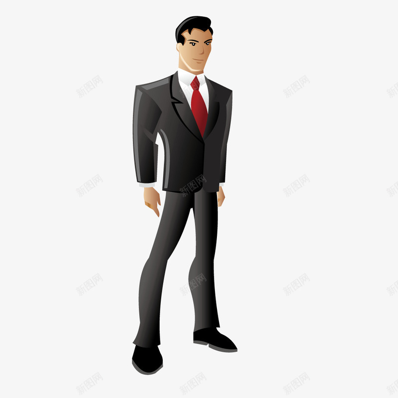 男西装png免抠素材_新图网 https://ixintu.com 站立 红领带 西装 黑色