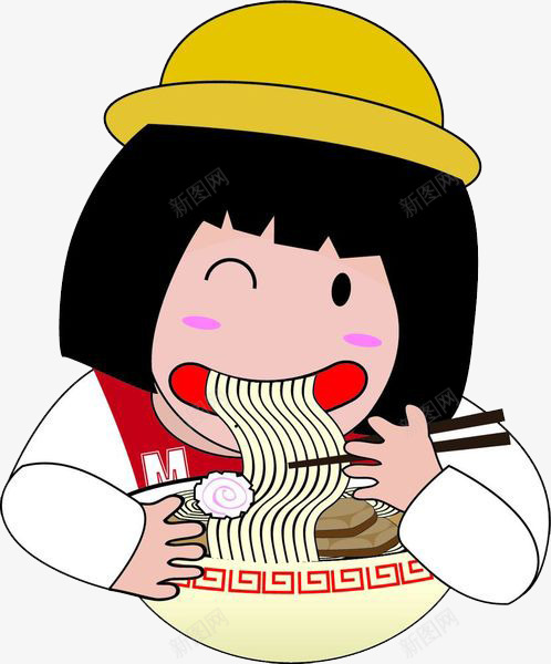 正在吃面条的女孩png免抠素材_新图网 https://ixintu.com 午餐 午饭 吃的 干面 拌面 细长的 美味的 葱油拌面 长寿面 面条 面食 食物 餐饭