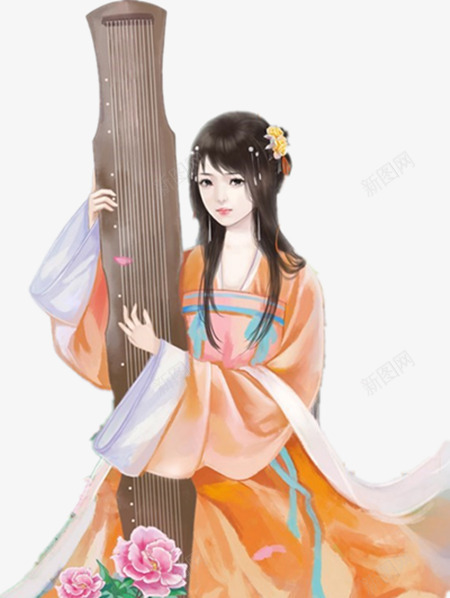 竖琴女子长发人物造型png免抠素材_新图网 https://ixintu.com 人物 图片 女子 竖琴 造型 长发