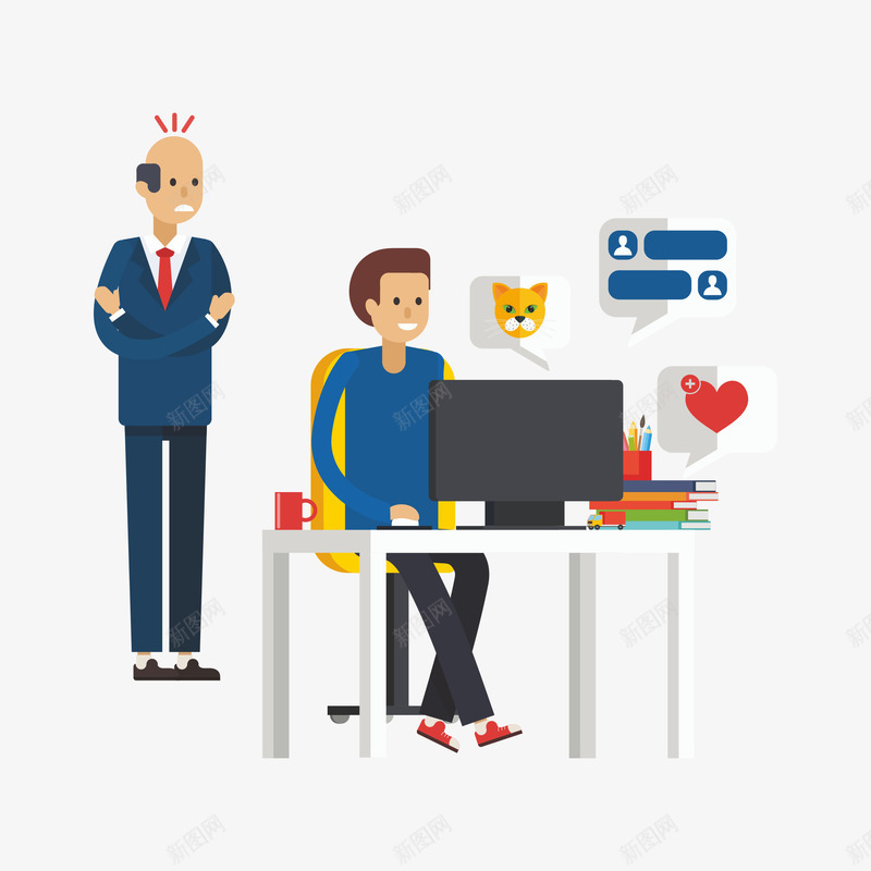 被老板抓住的员工png免抠素材_新图网 https://ixintu.com 办公室 动漫动画 卡通人物 卡通手绘 员工 老板 聊天 装饰图
