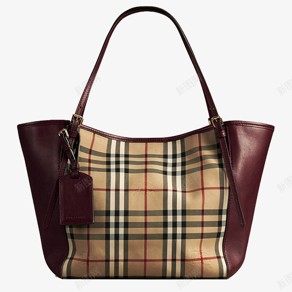 博柏利深红色PVC包png免抠素材_新图网 https://ixintu.com BURBERRY 产品实物 女士单肩包 女士经典格纹手提包