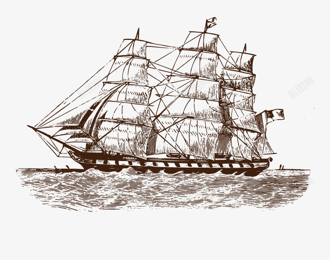 手绘航海船png免抠素材_新图网 https://ixintu.com 手绘 航海 船