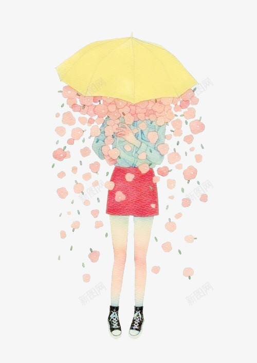 伞下花png免抠素材_新图网 https://ixintu.com 女孩 手绘 花雨 雨伞