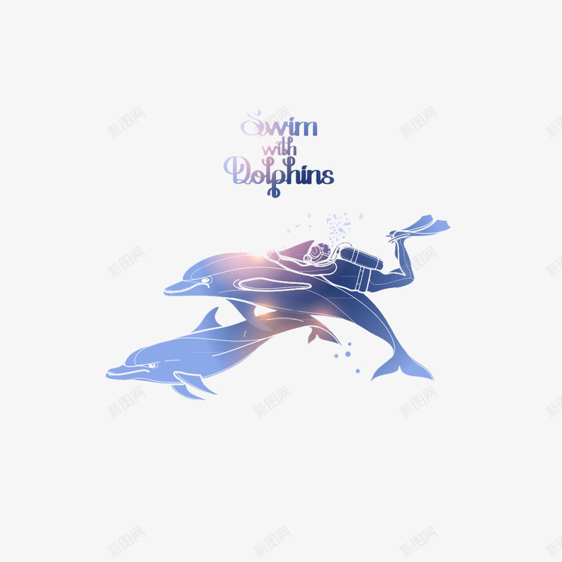 潜水插画png免抠素材_新图网 https://ixintu.com 小清新 梦幻 海豚