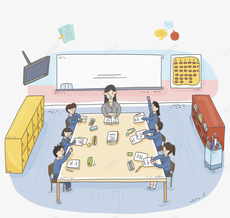 开会的人员png免抠素材_新图网 https://ixintu.com PNG素材 卡通 开水 桌子