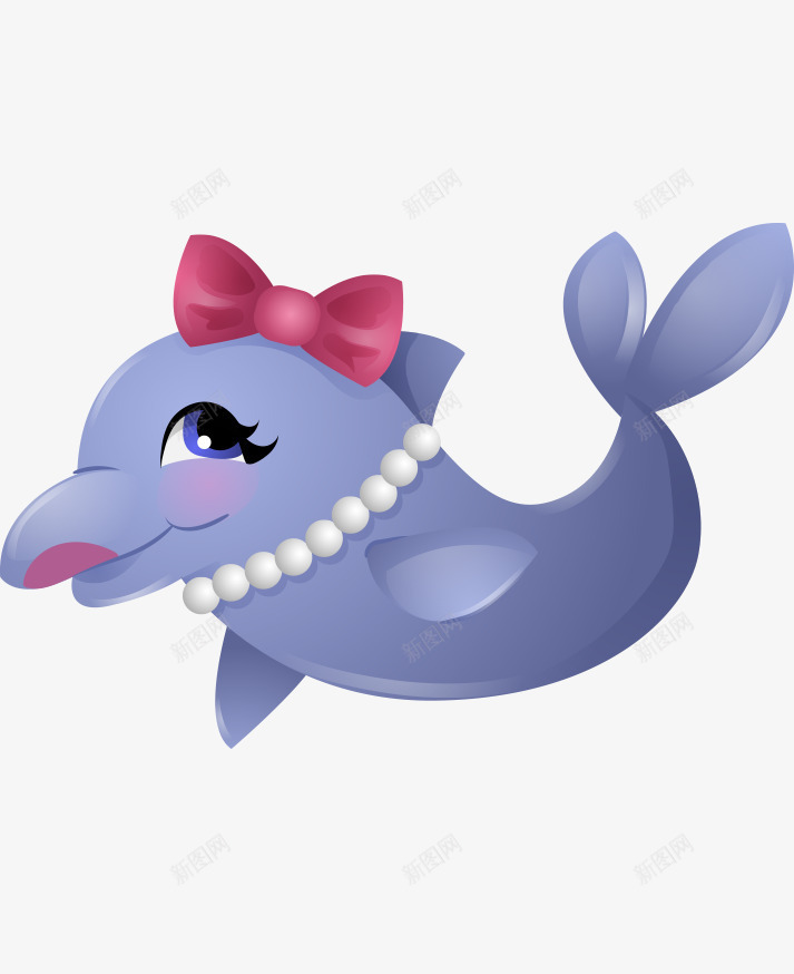 卡通手绘戴项链美女海豚矢量图ai免抠素材_新图网 https://ixintu.com 卡通的动物 平面海豚素材 戴项链的美女海豚 手绘的海豚 矢量图