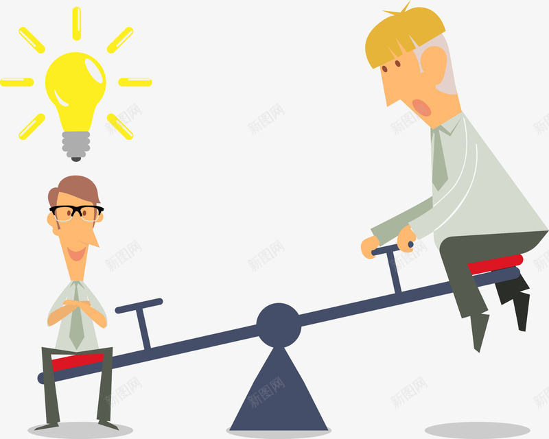 跷跷板矢量图eps免抠素材_新图网 https://ixintu.com idea 主意 卡通人物 压跷跷板 商业人士 商业男 商务男 坐在跷跷板上的人 矢量卡通人物 矢量商业男 矢量商务男 矢量图 矢量素材 跷跷板 黄色灯泡
