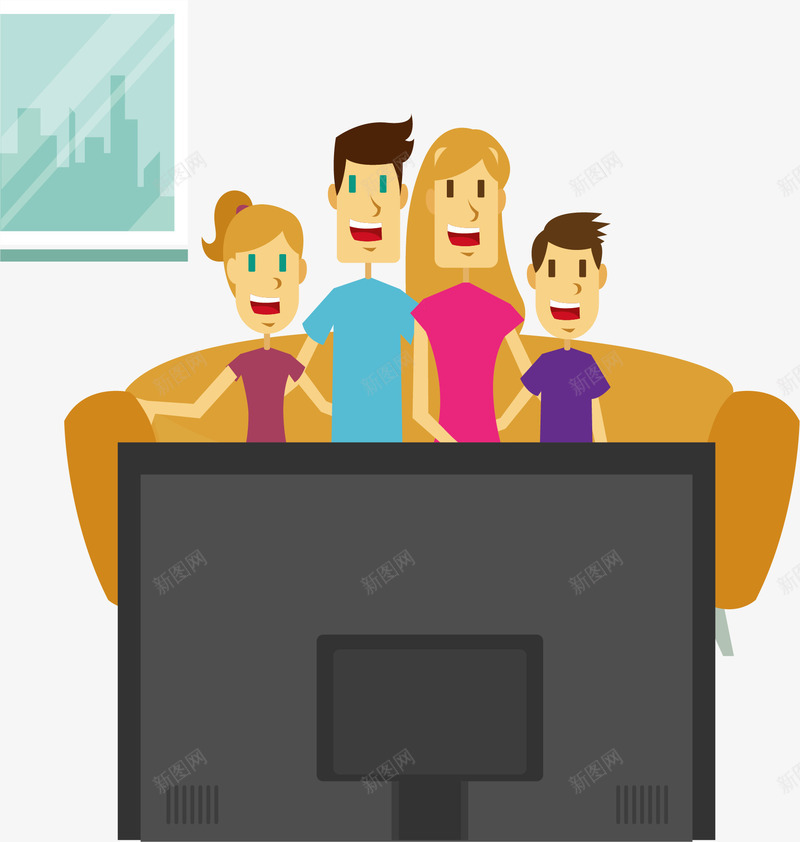 一家四口一起看电视矢量图ai免抠素材_新图网 https://ixintu.com 一家四口 全家看电视 四口人 坐着看电视 幸福一家人 看电视 矢量png 矢量图