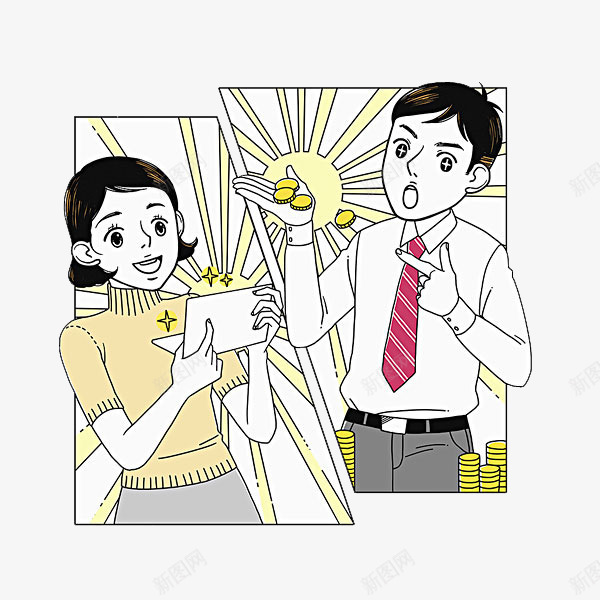 理财男女png免抠素材_新图网 https://ixintu.com 卡通人物数钱 卡通手绘 商业 理财 装饰 金融