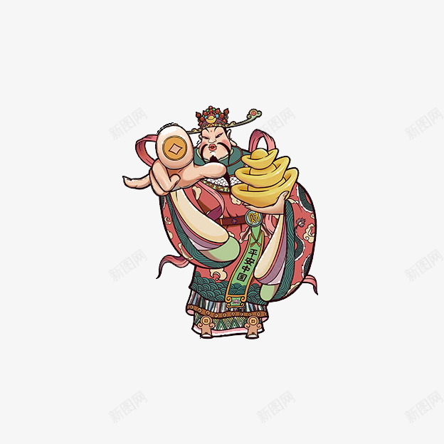 手拿金子的财神png免抠素材_新图网 https://ixintu.com 发财 年画 财神爷 金子