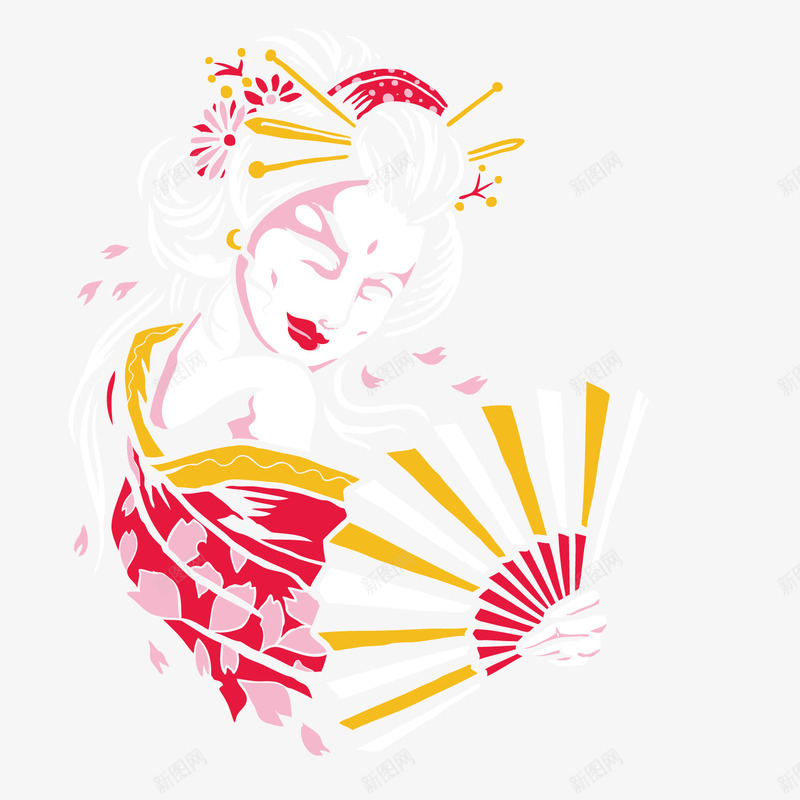 唯美女人手绘矢量图ai免抠素材_新图网 https://ixintu.com 个性 和服 扇子 手绘 日本女人 绘画 美女 矢量图