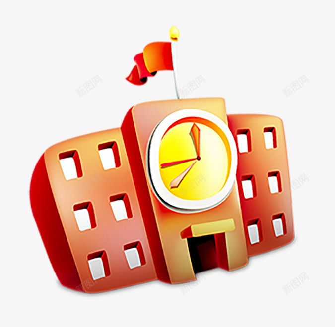 红色卡通教学楼小学png免抠素材_新图网 https://ixintu.com 免抠PNG 免费 卡通手绘 插画风 教学楼 教育 红色PNG