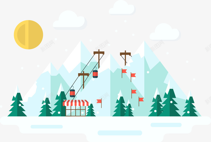 雪地缆车png免抠素材_新图网 https://ixintu.com 缆车 蓝色 雪山