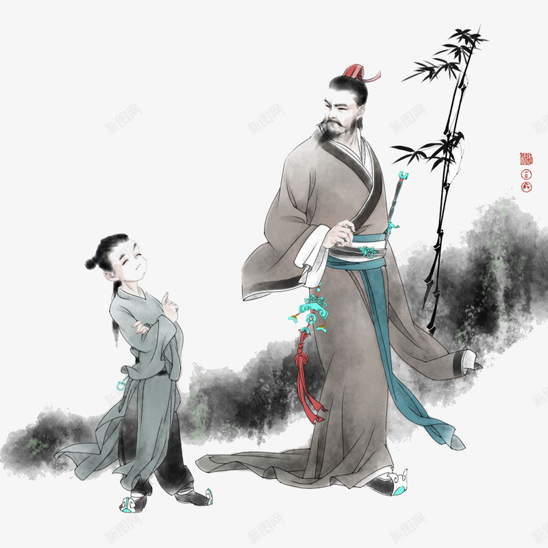 孩童png免抠素材_新图网 https://ixintu.com 墨画 孩童 水墨 老师