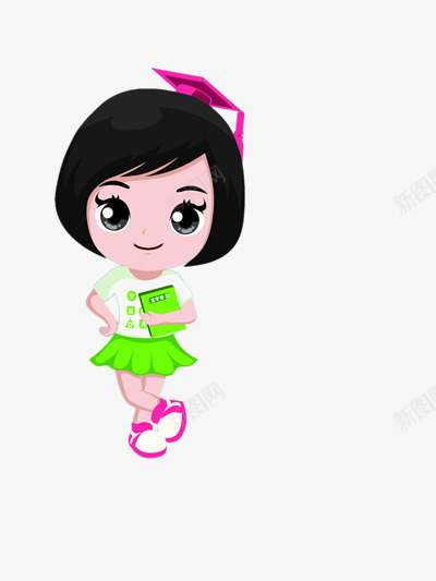 拿着书的女孩png免抠素材_新图网 https://ixintu.com 大眼 短发 裙子 阳光