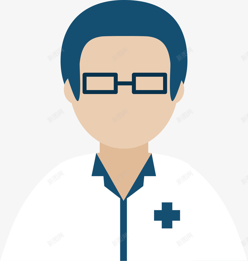 戴眼镜医生矢量图ai免抠素材_新图网 https://ixintu.com 十字架 卡通 戴眼镜 白大褂 蓝色短发 矢量图