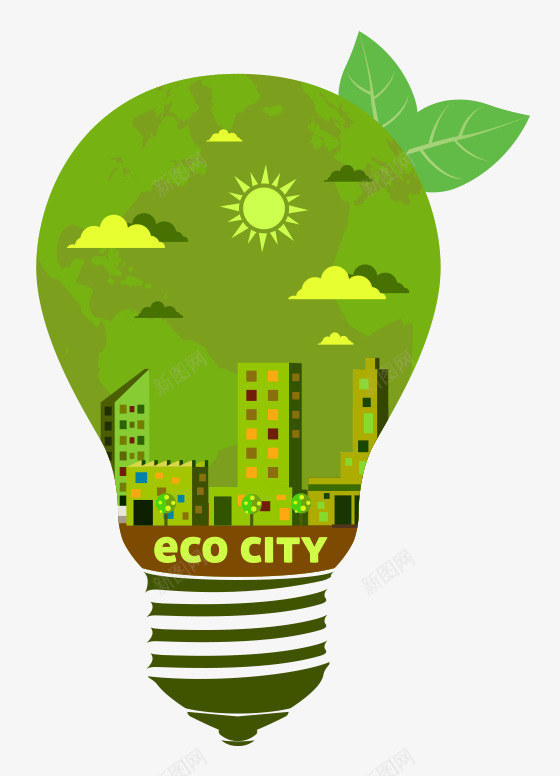 环保城市绿色png免抠素材_新图网 https://ixintu.com 城市 灯泡 环保