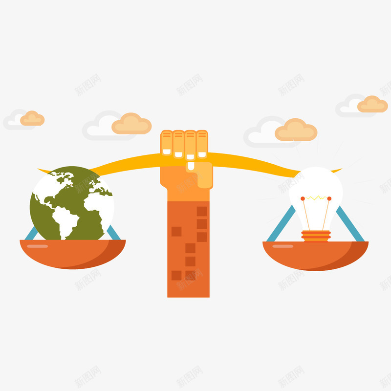 创意天平矢量图ai免抠素材_新图网 https://ixintu.com 地球 天平 天平砝码 水平称 灯泡 矢量图