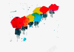 彩色雨伞手绘素材