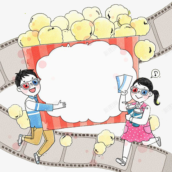 看电影和爆米花png免抠素材_新图网 https://ixintu.com 卡通 影片 爆米花 看电影