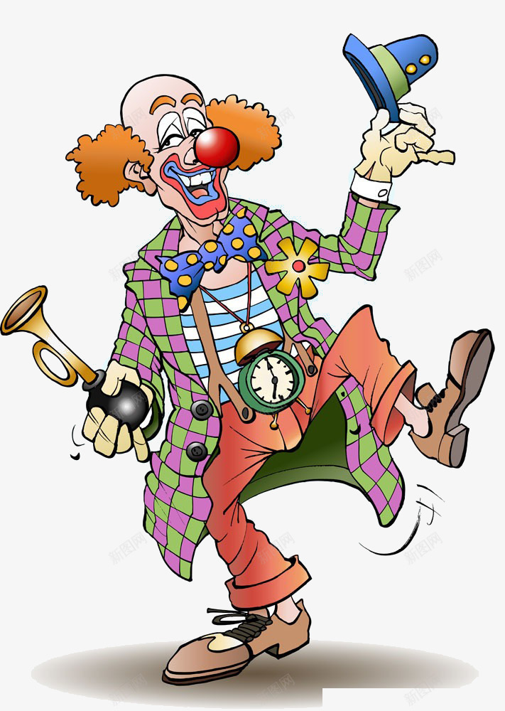 彩色小丑png免抠素材_新图网 https://ixintu.com joker 卷毛 喇叭 格子衣服 红鼻子