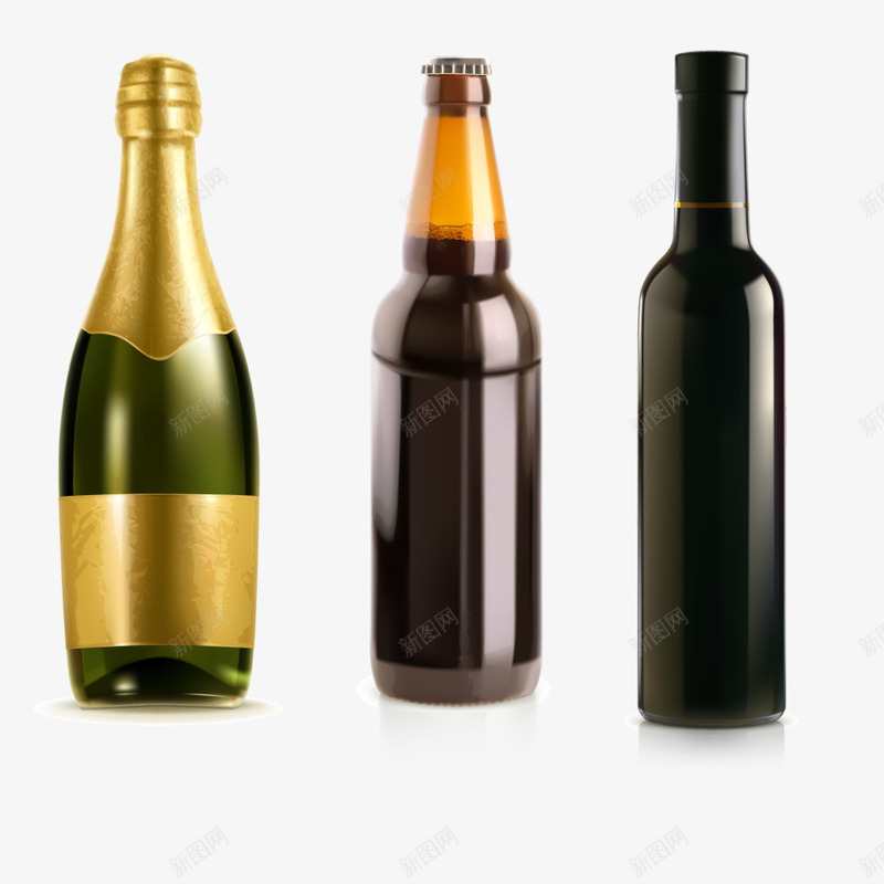 各色酒瓶矢量图ai免抠素材_新图网 https://ixintu.com 各色酒瓶 金色圆形 黑色长瓶子 矢量图